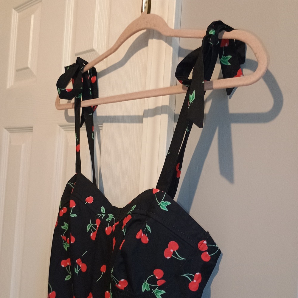 Cherry Print Dress Tie Strap Fit & Flare Mini Sundress‎ Summer Sweetheart - Picture 6 of 12